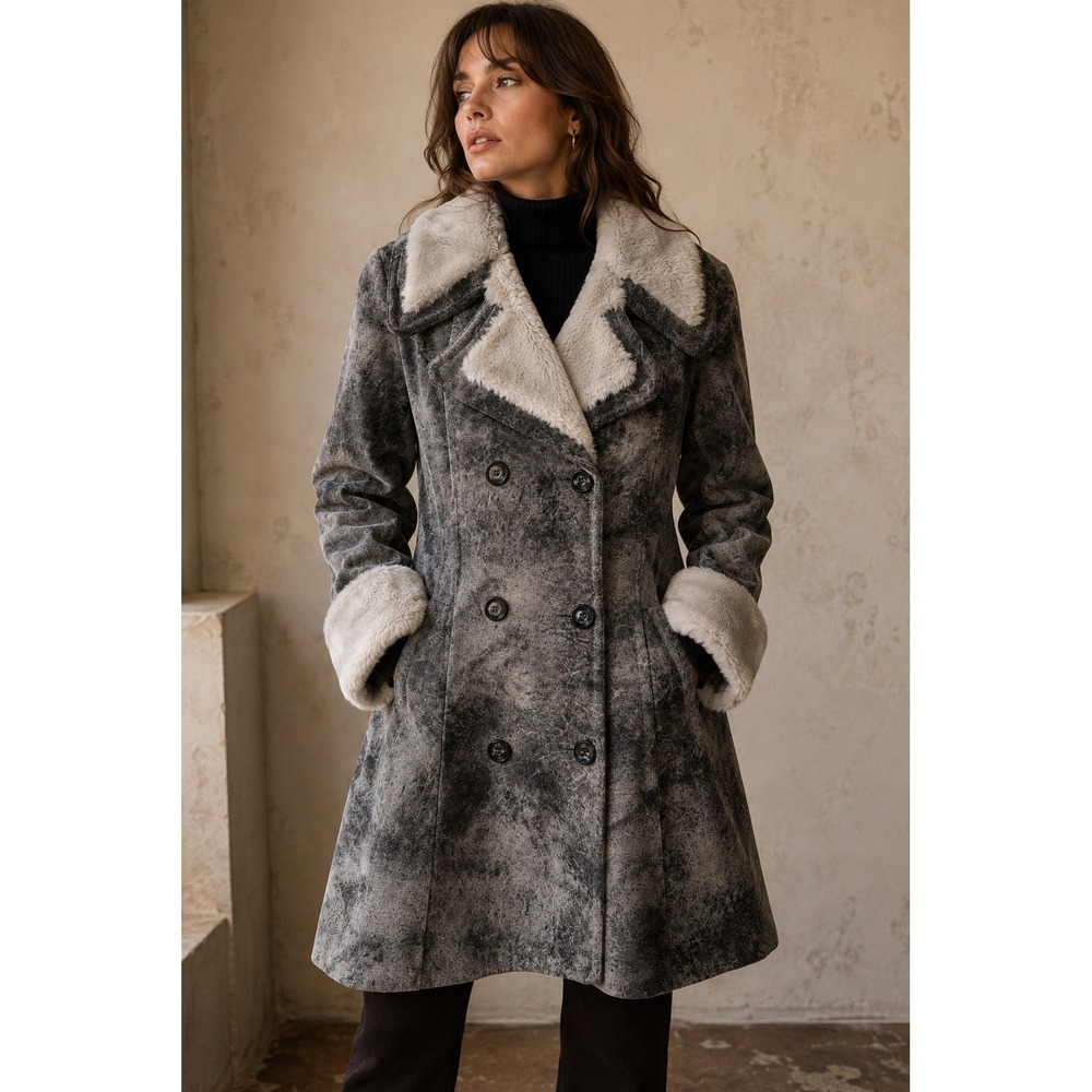 Heeksuede Penny Lane Coat Faux Fur Suede Mod 70s Y2K Made Holland M L Vintage